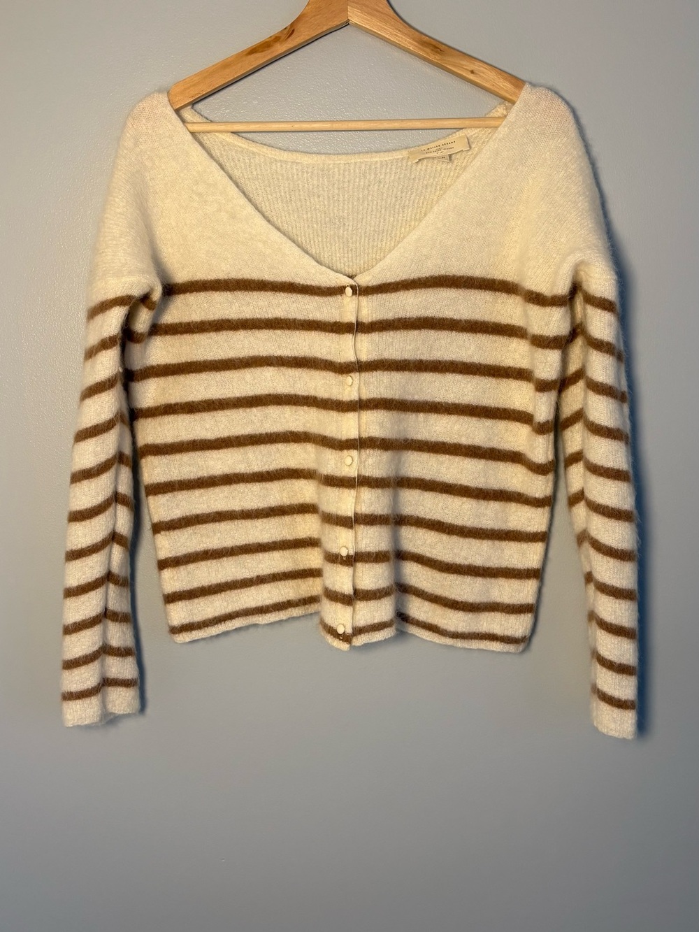 Sezane Mohair Barry Cardigan Ecru/Camel size Medium